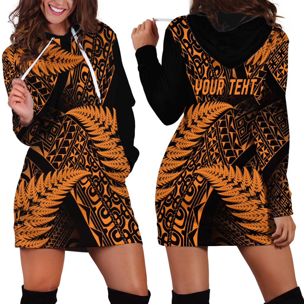 New Zealand Rugby Pacific Personalised Hoodie Dress All Gold Maori Pasifika Fern Pattern