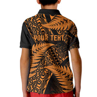 New Zealand Rugby Pacific Personalised Kid Polo Shirt All Gold Maori Pasifika Fern Pattern