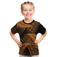New Zealand Rugby Pacific Personalised Kid T Shirt All Gold Maori Pasifika Fern Pattern