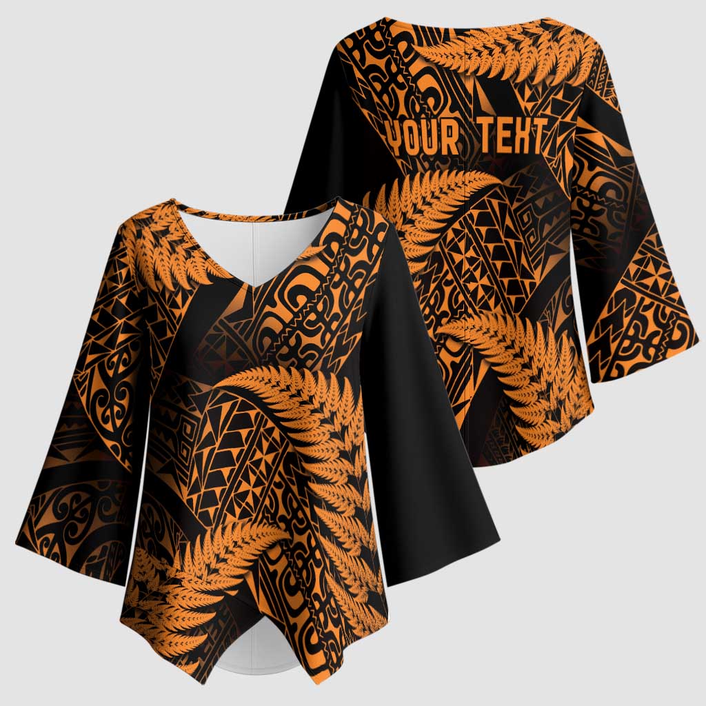 New Zealand Rugby Pacific Personalised Kimono Sleeve Blouse All Gold Maori Pasifika Fern Pattern - Polynesian Pride