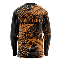 New Zealand Rugby Pacific Personalised Long Sleeve Shirt All Gold Maori Pasifika Fern Pattern