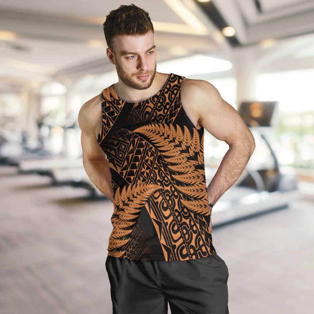 New Zealand Rugby Pacific Personalised Men Tank Top All Gold Maori Pasifika Fern Pattern