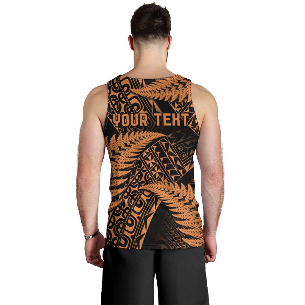 New Zealand Rugby Pacific Personalised Men Tank Top All Gold Maori Pasifika Fern Pattern