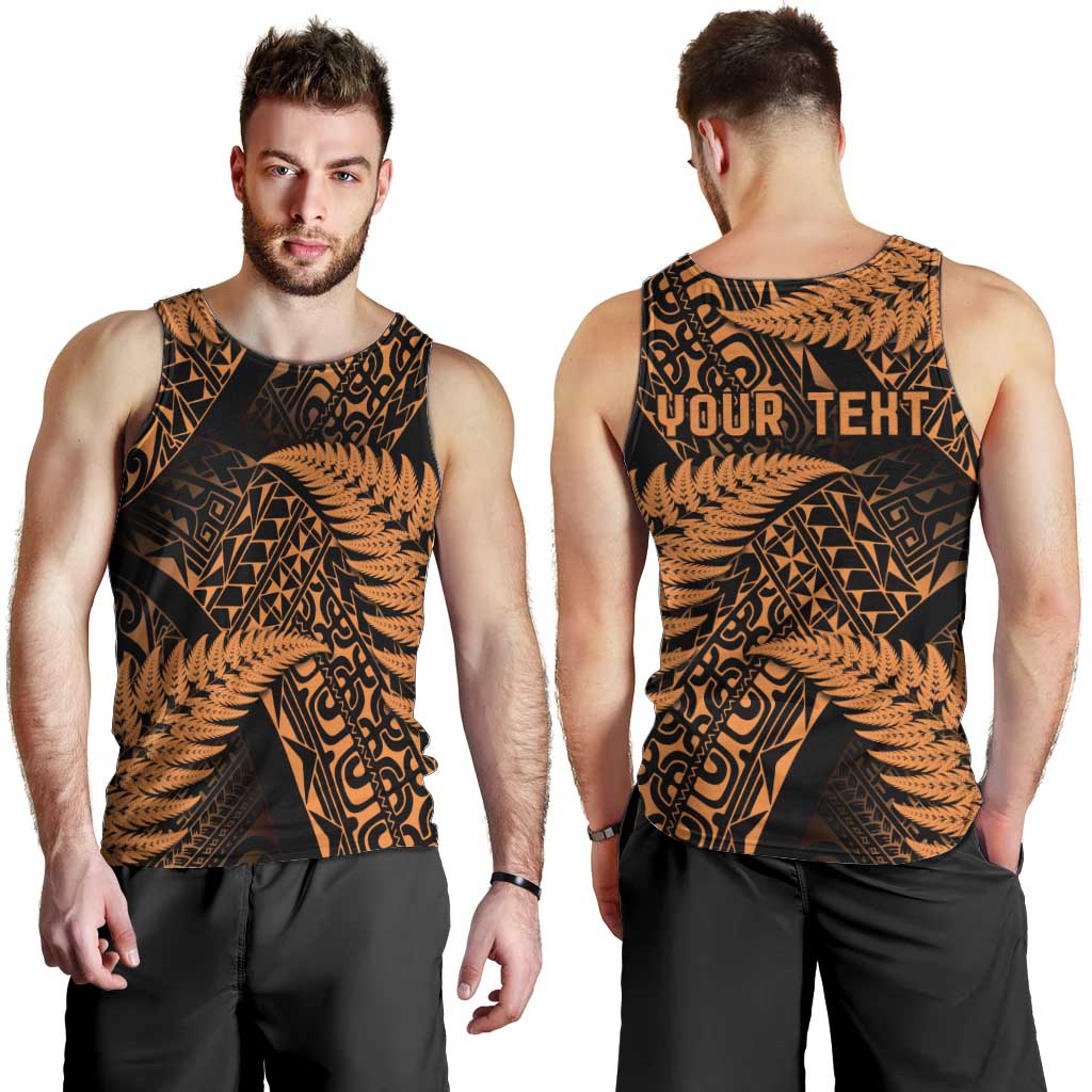 New Zealand Rugby Pacific Personalised Men Tank Top All Gold Maori Pasifika Fern Pattern