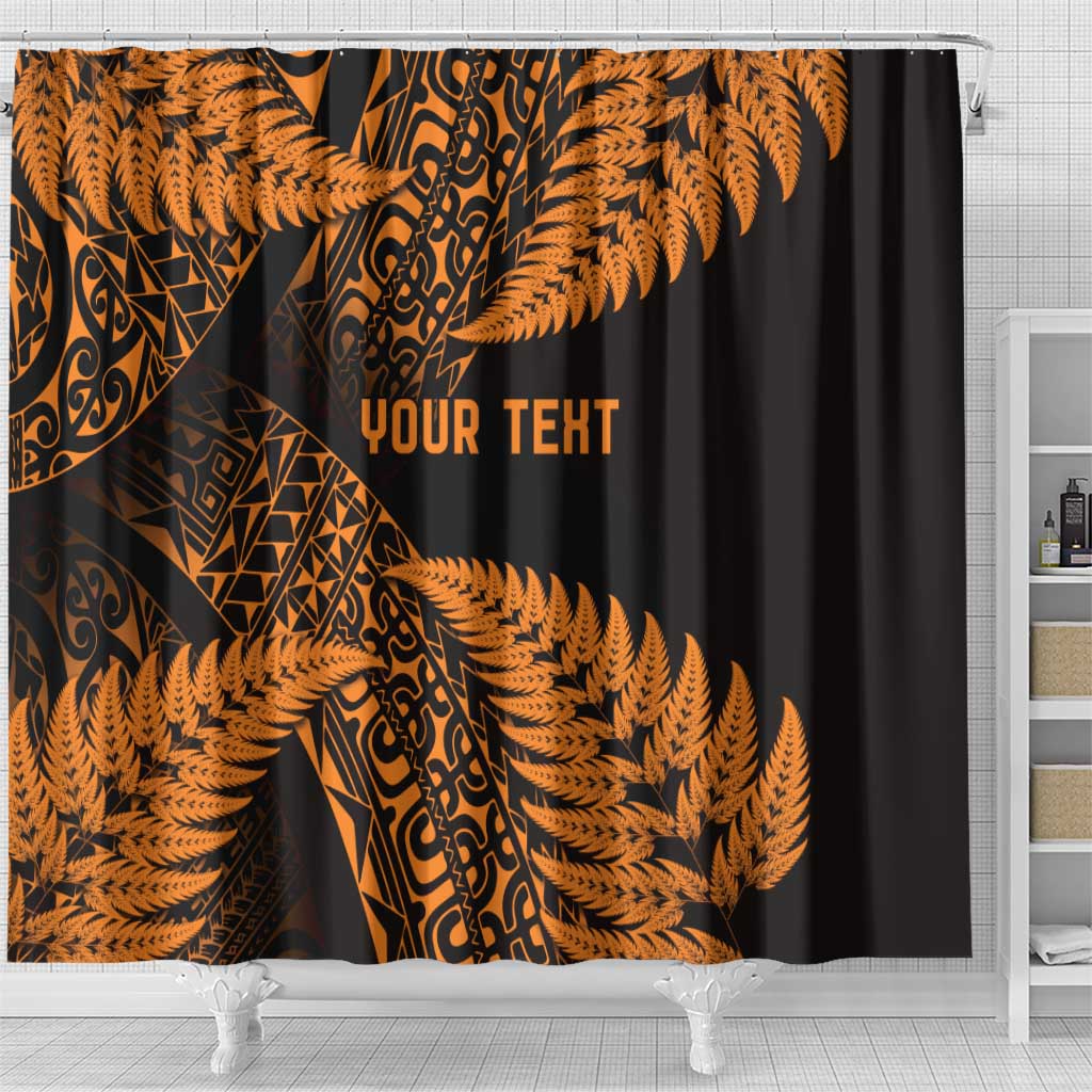 New Zealand Rugby Pacific Personalised Shower Curtain All Gold Maori Pasifika Fern Pattern