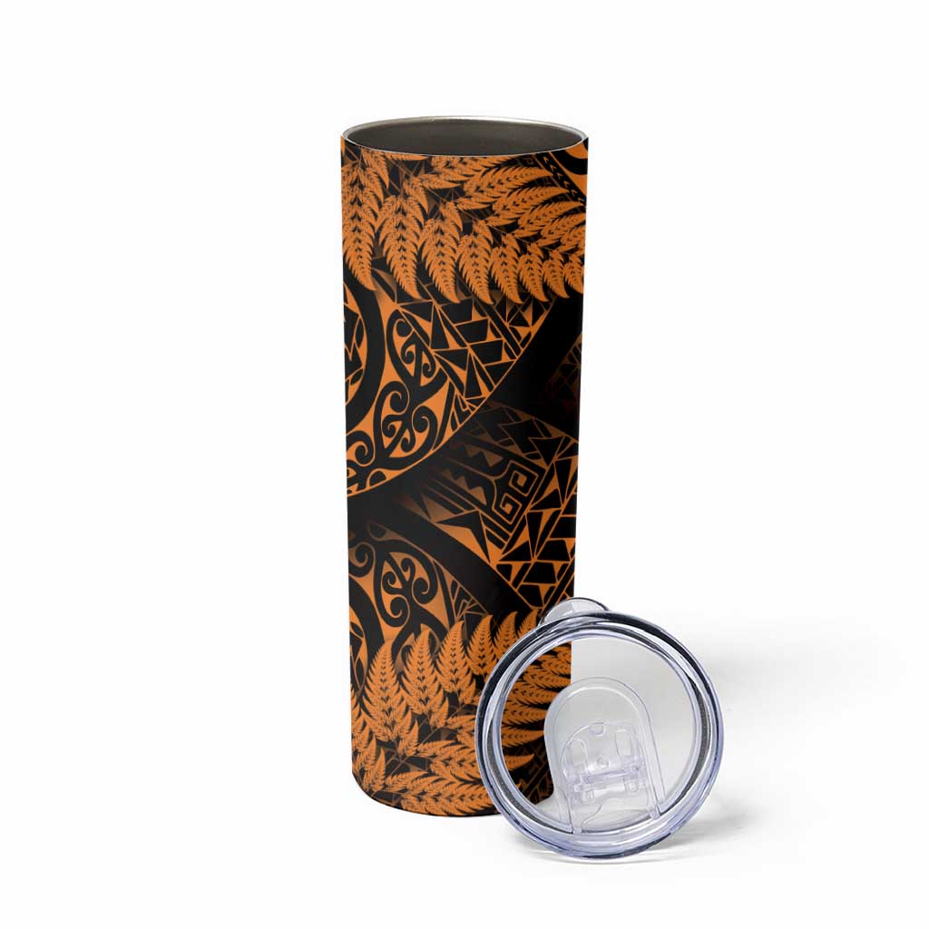New Zealand Rugby Pacific Personalised Skinny Tumbler All Gold Maori Pasifika Fern Pattern