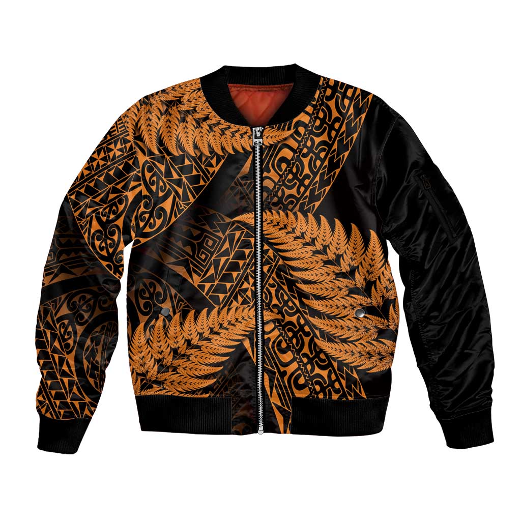 New Zealand Rugby Pacific Personalised Sleeve Zip Bomber Jacket All Gold Maori Pasifika Fern Pattern