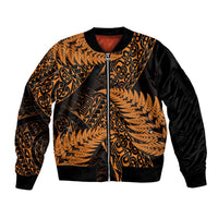 New Zealand Rugby Pacific Personalised Sleeve Zip Bomber Jacket All Gold Maori Pasifika Fern Pattern