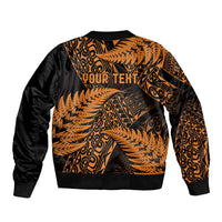 New Zealand Rugby Pacific Personalised Sleeve Zip Bomber Jacket All Gold Maori Pasifika Fern Pattern