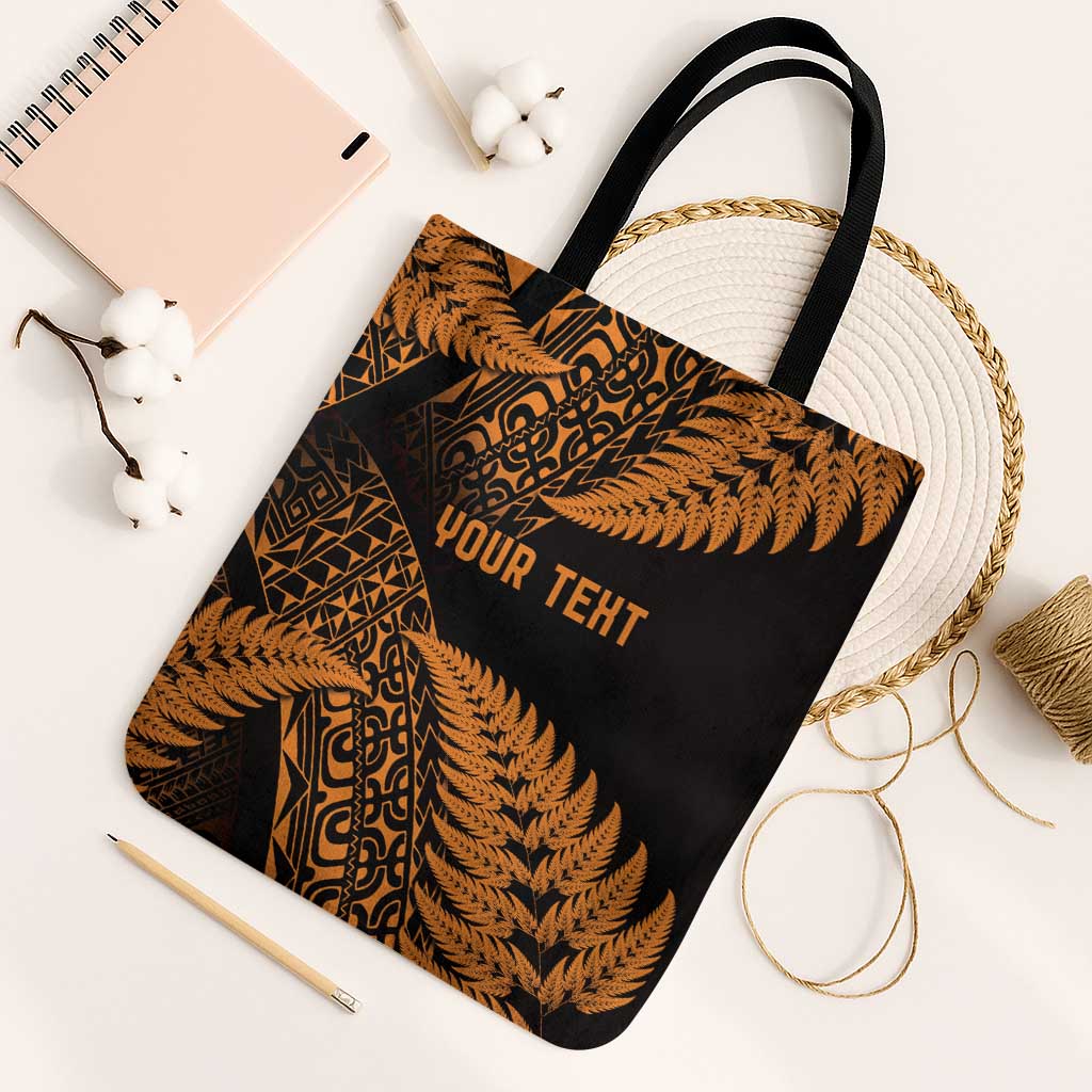 New Zealand Rugby Pacific Personalised Tote Bag All Gold Maori Pasifika Fern Pattern - Polynesian Pride