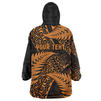 New Zealand Rugby Pacific Personalised Wearable Blanket Hoodie All Gold Maori Pasifika Fern Pattern