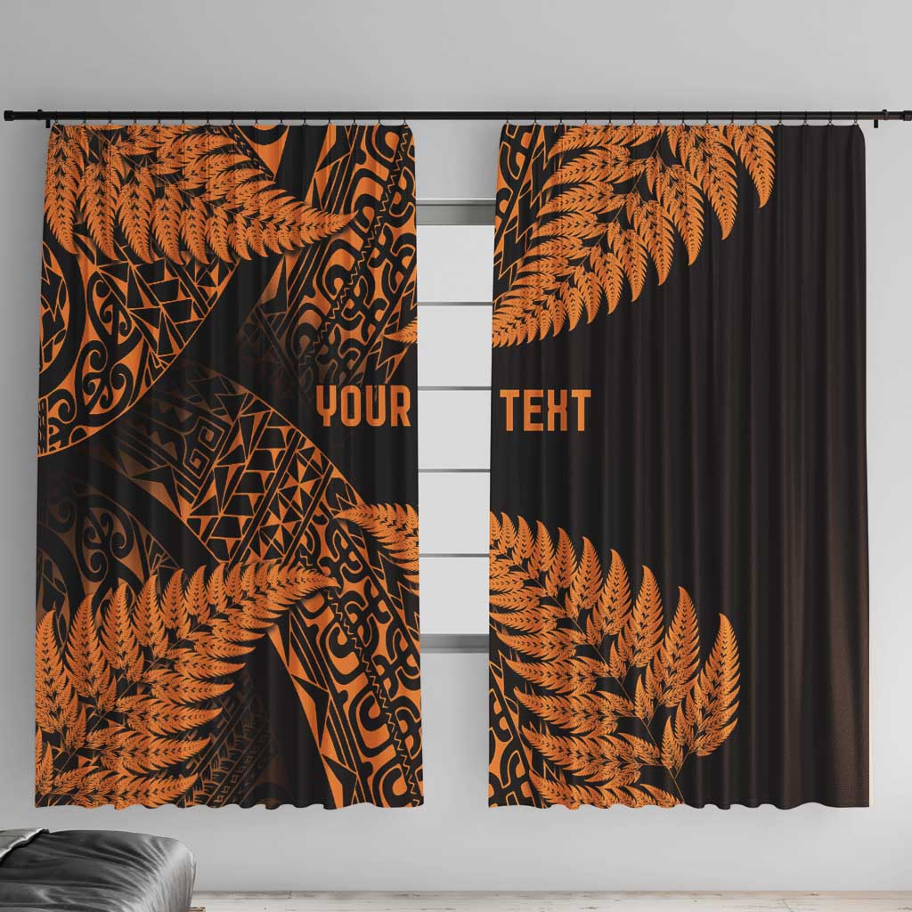 New Zealand Rugby Pacific Personalised Window Curtain All Gold Maori Pasifika Fern Pattern