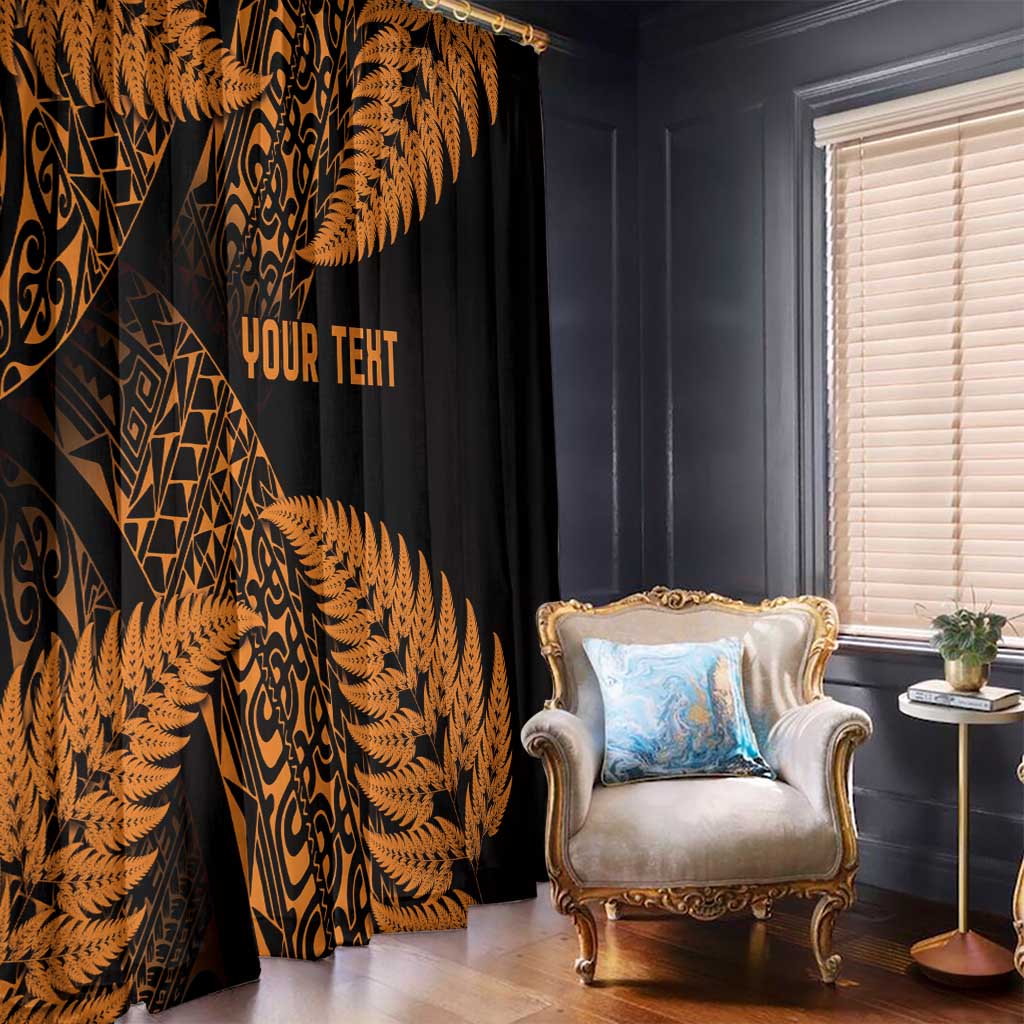 New Zealand Rugby Pacific Personalised Window Curtain All Gold Maori Pasifika Fern Pattern