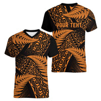 New Zealand Rugby Pacific Personalised Women V-Neck T-Shirt All Gold Maori Pasifika Fern Pattern