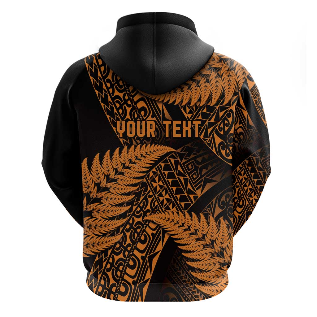 New Zealand Rugby Pacific Personalised Zip Hoodie All Gold Maori Pasifika Fern Pattern