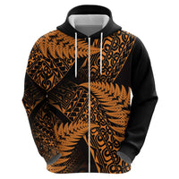 New Zealand Rugby Pacific Personalised Zip Hoodie All Gold Maori Pasifika Fern Pattern