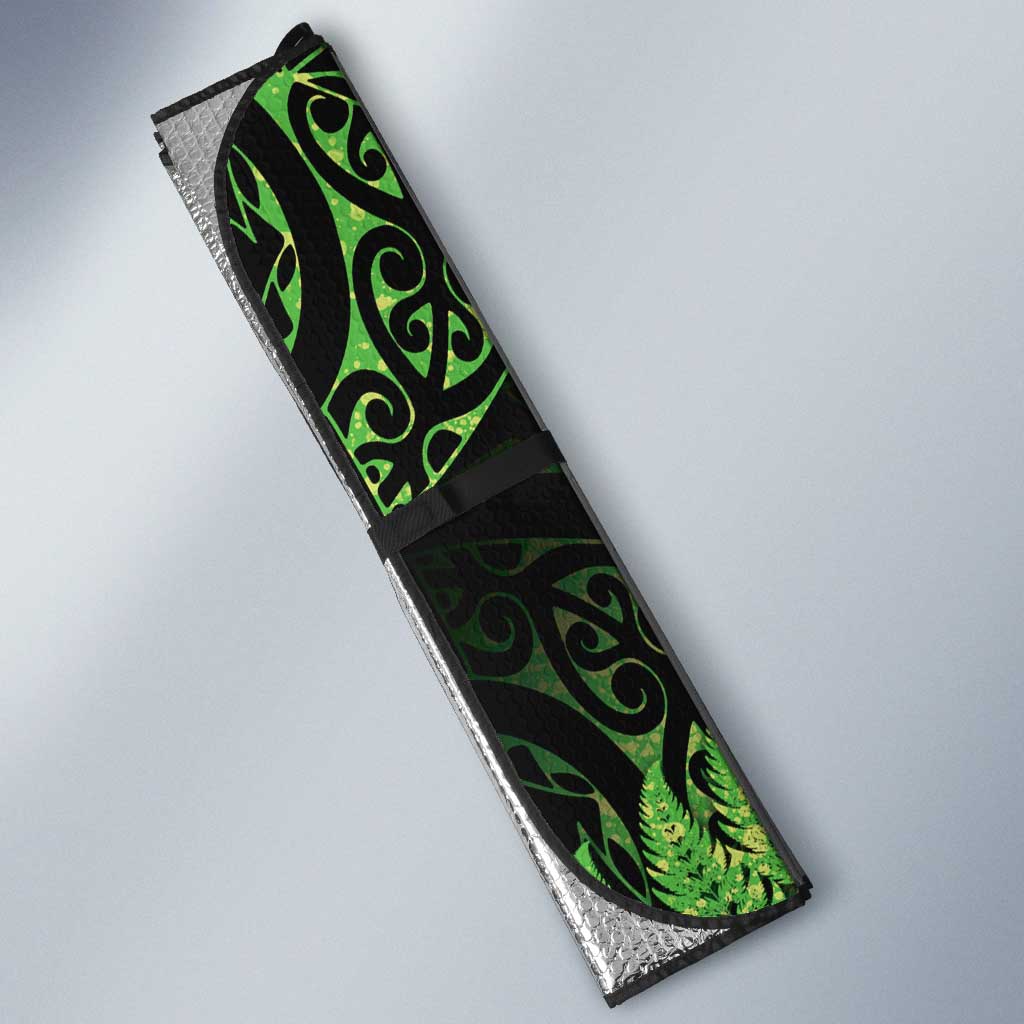 New Zealand Rugby Pacific Personalised Auto Sun Shade All Lime Maori Pasifika Fern Pattern - Polynesian Pride