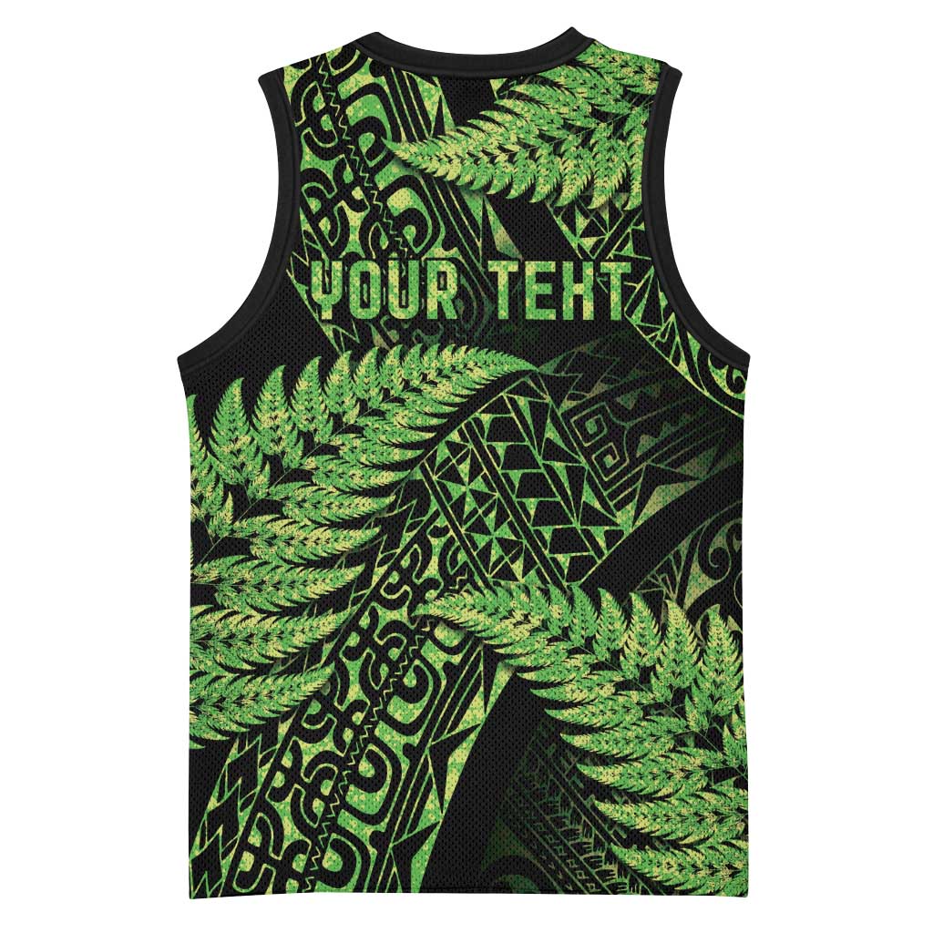 New Zealand Rugby Pacific Personalised Basketball Jersey All Lime Maori Pasifika Fern Pattern - Polynesian Pride
