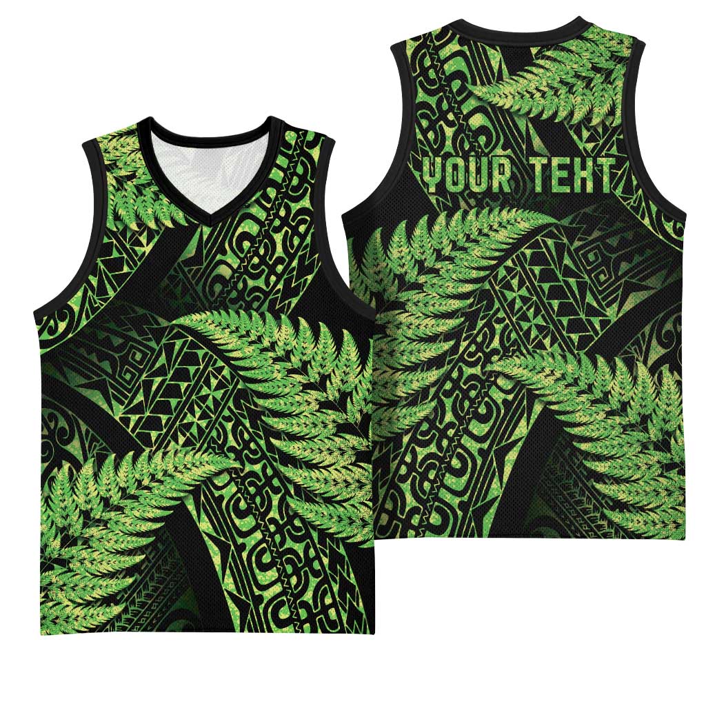 New Zealand Rugby Pacific Personalised Basketball Jersey All Lime Maori Pasifika Fern Pattern - Polynesian Pride