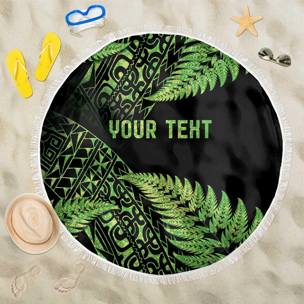 New Zealand Rugby Pacific Personalised Beach Blanket All Lime Maori Pasifika Fern Pattern