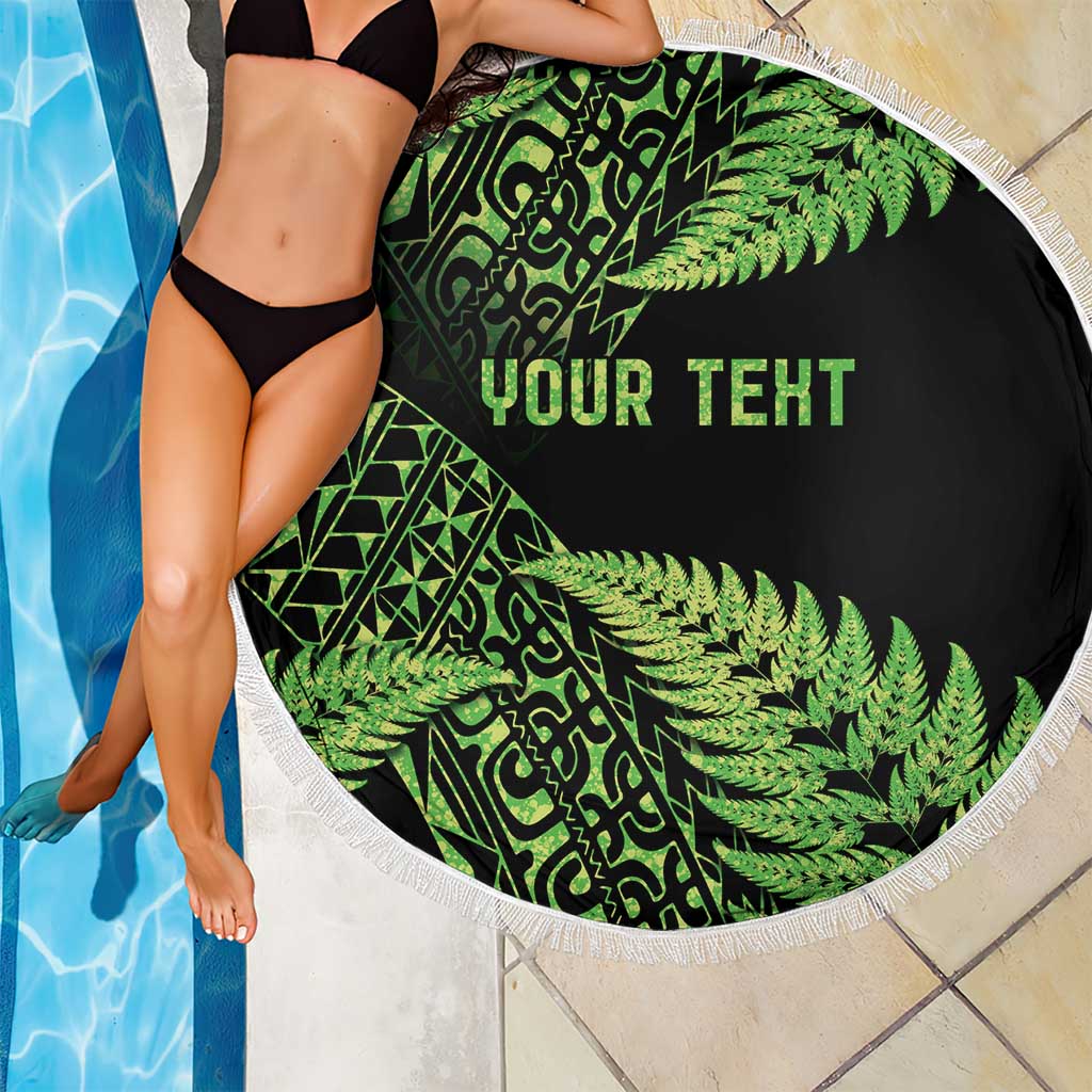 New Zealand Rugby Pacific Personalised Beach Blanket All Lime Maori Pasifika Fern Pattern
