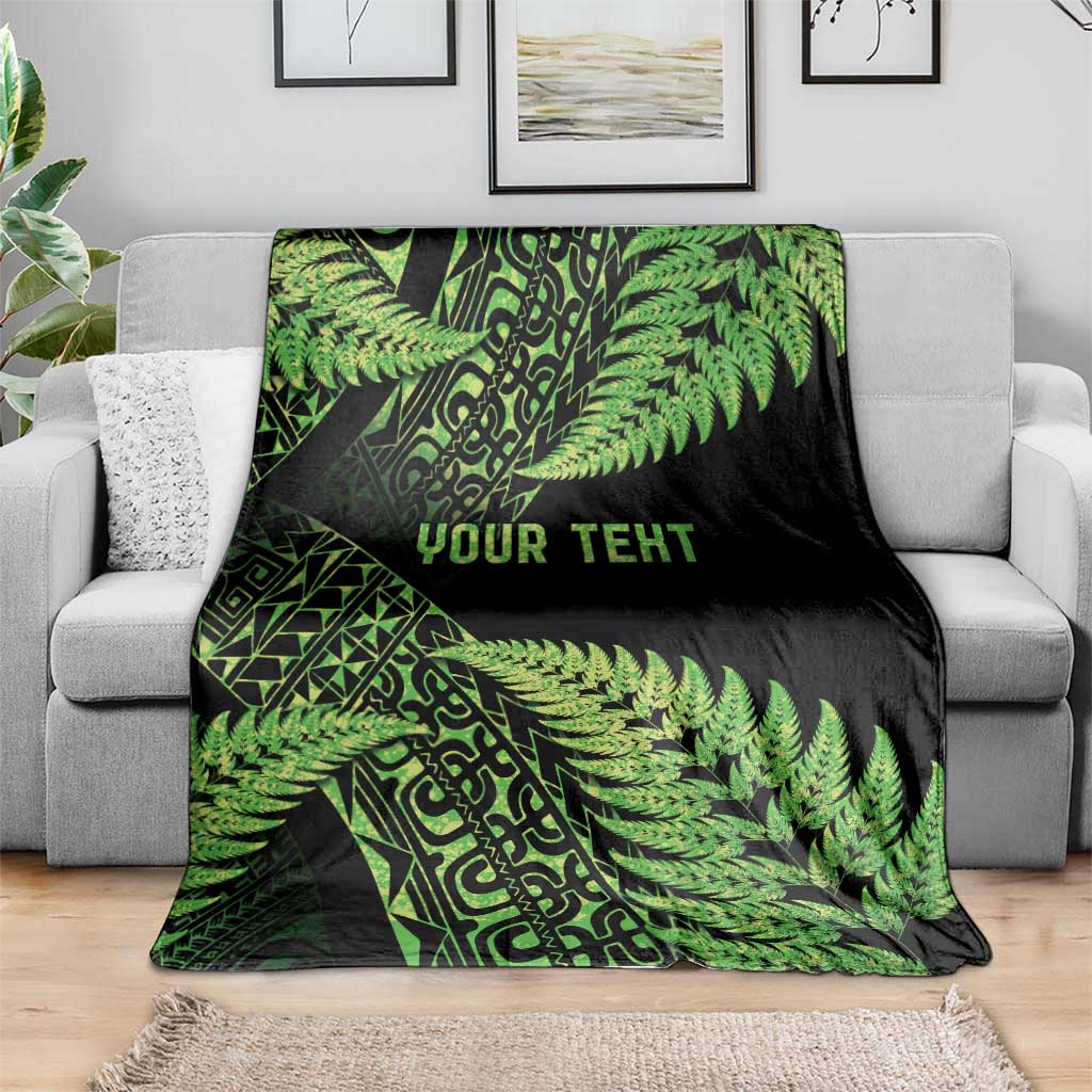 New Zealand Rugby Pacific Personalised Blanket All Lime Maori Pasifika Fern Pattern