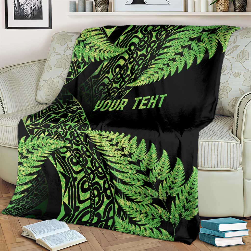 New Zealand Rugby Pacific Personalised Blanket All Lime Maori Pasifika Fern Pattern