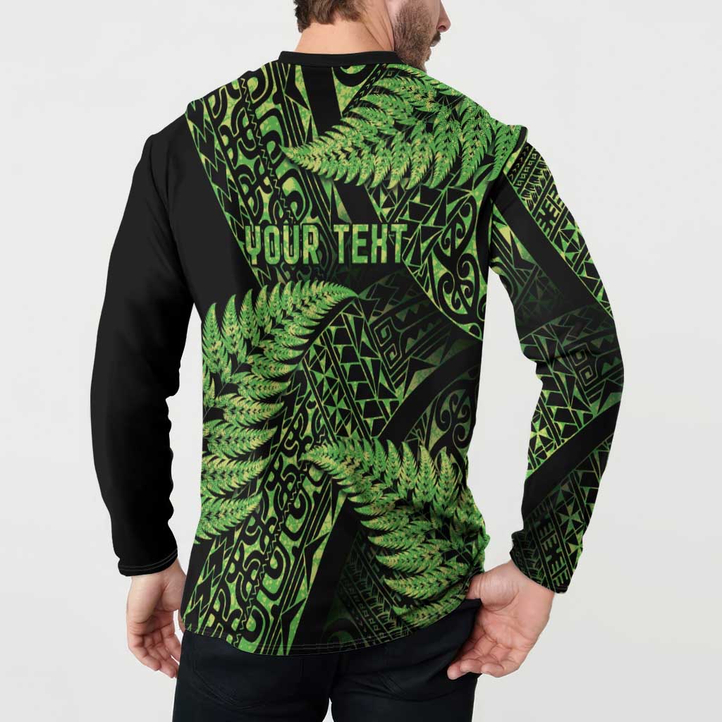 New Zealand Rugby Pacific Personalised Button Sweatshirt All Lime Maori Pasifika Fern Pattern