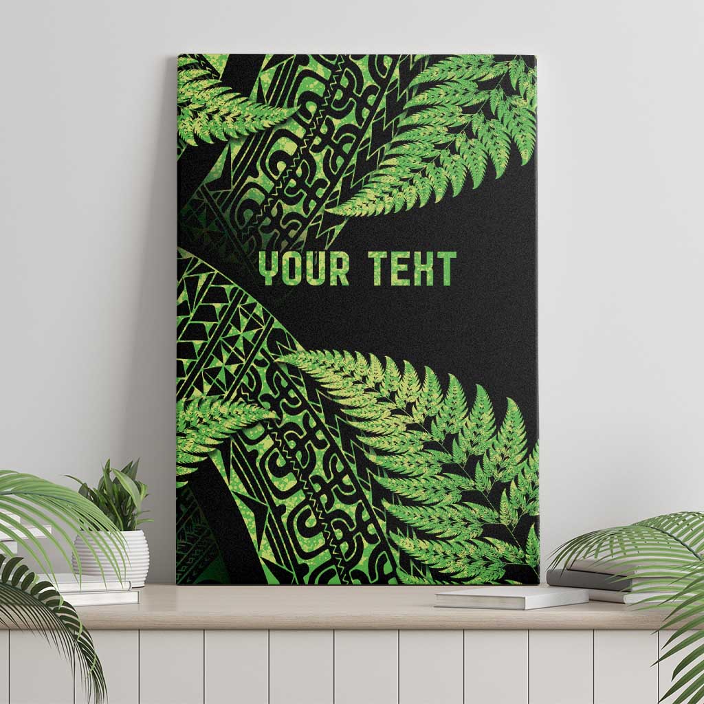 New Zealand Rugby Pacific Personalised Canvas Wall Art All Lime Maori Pasifika Fern Pattern