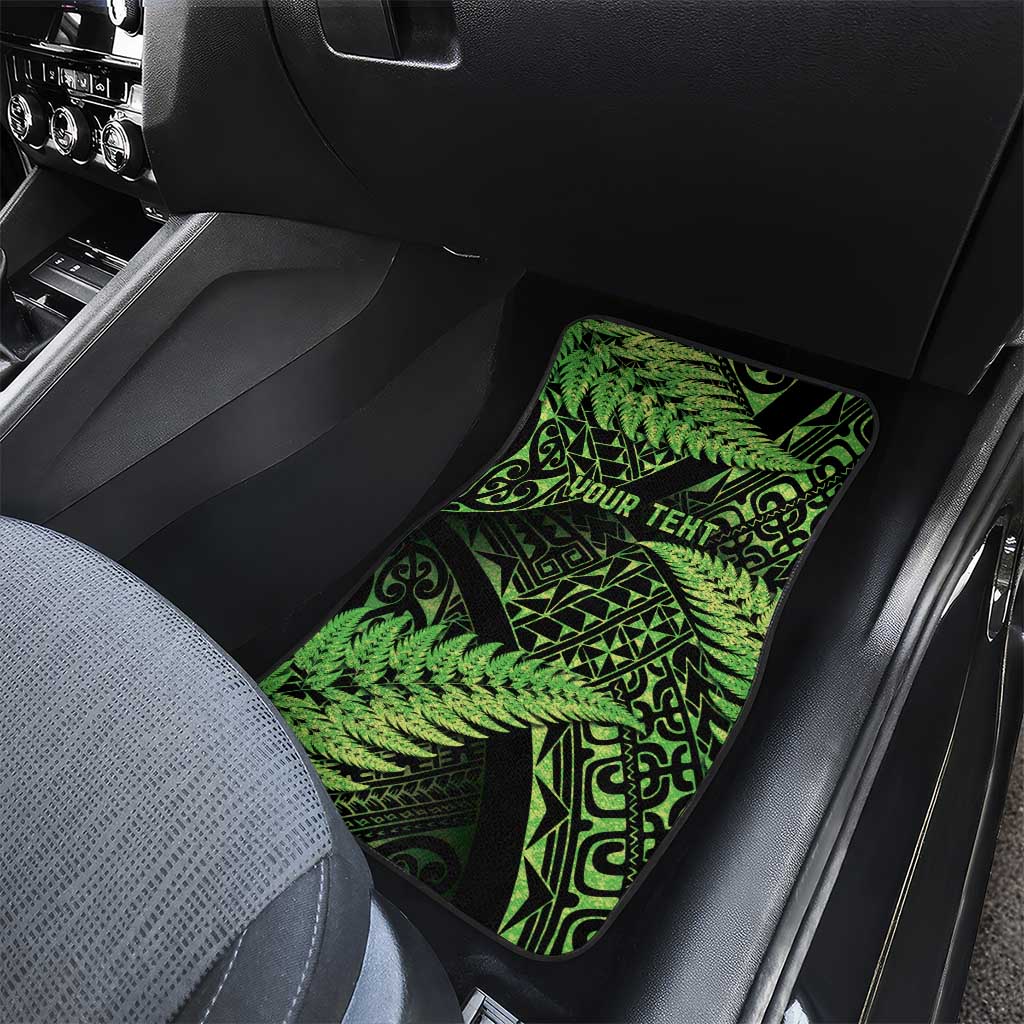 New Zealand Rugby Pacific Personalised Car Mats All Lime Maori Pasifika Fern Pattern