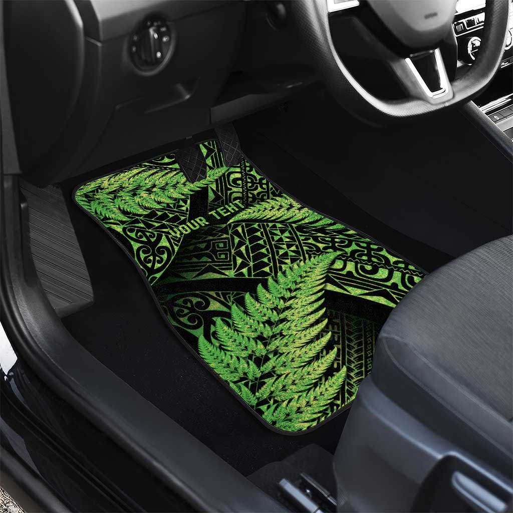 New Zealand Rugby Pacific Personalised Car Mats All Lime Maori Pasifika Fern Pattern