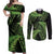 New Zealand Rugby Pacific Personalised Couples Matching Off Shoulder Maxi Dress and Long Sleeve Button Shirt All Lime Maori Pasifika Fern Pattern