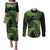New Zealand Rugby Pacific Personalised Couples Matching Puletasi and Long Sleeve Button Shirt All Lime Maori Pasifika Fern Pattern