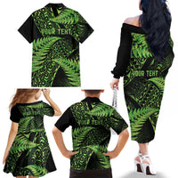 New Zealand Rugby Pacific Personalised Family Matching Off The Shoulder Long Sleeve Dress and Hawaiian Shirt All Lime Maori Pasifika Fern Pattern