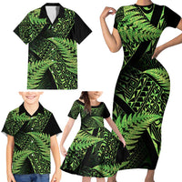 New Zealand Rugby Pacific Personalised Family Matching Short Sleeve Bodycon Dress and Hawaiian Shirt All Lime Maori Pasifika Fern Pattern