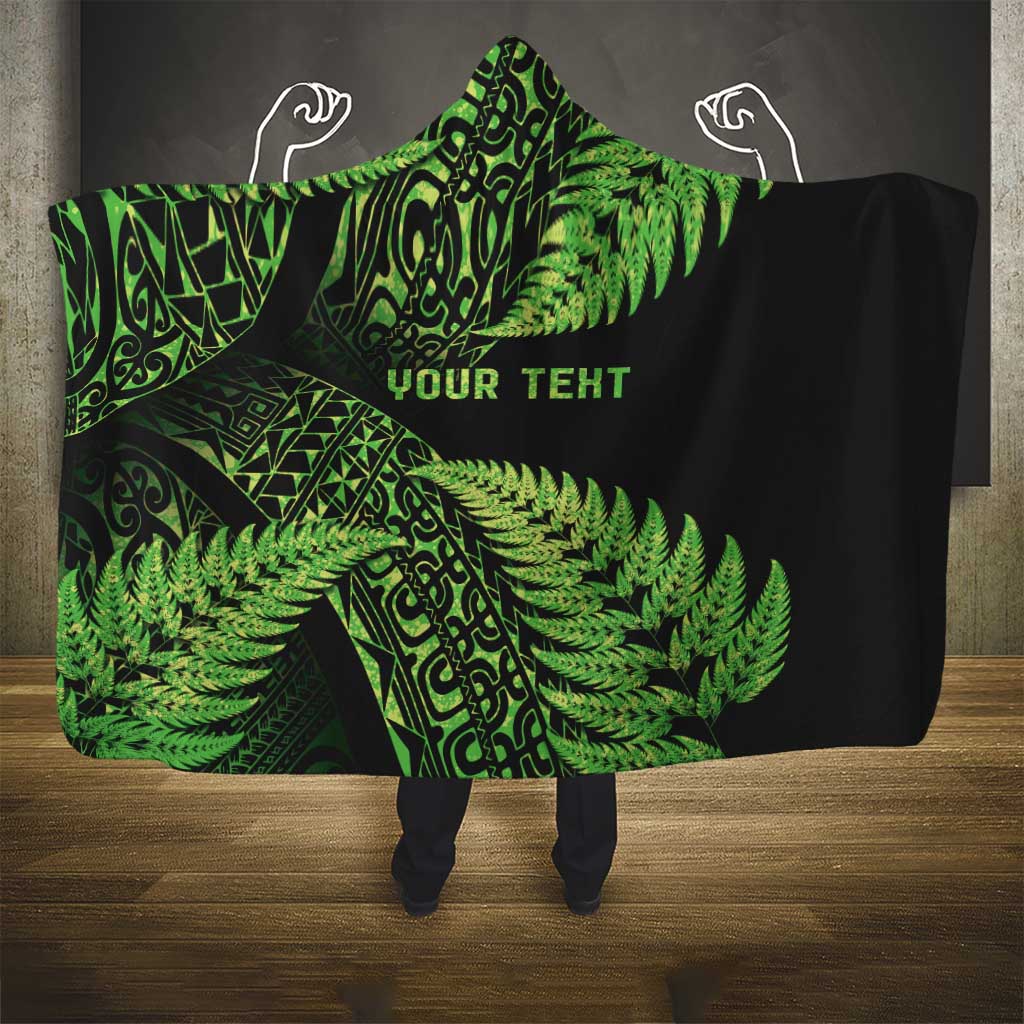 New Zealand Rugby Pacific Personalised Hooded Blanket All Lime Maori Pasifika Fern Pattern