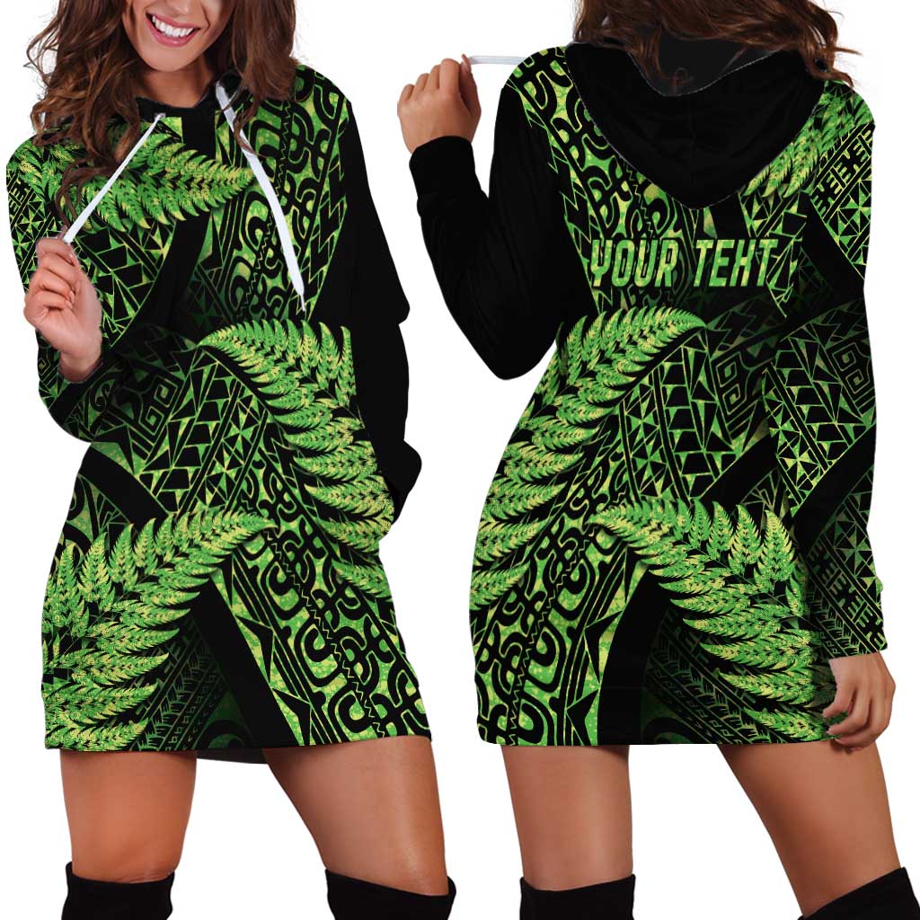New Zealand Rugby Pacific Personalised Hoodie Dress All Lime Maori Pasifika Fern Pattern