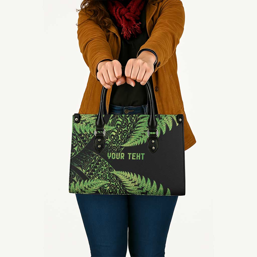 New Zealand Rugby Pacific Personalised Leather Bag All Lime Maori Pasifika Fern Pattern - Polynesian Pride