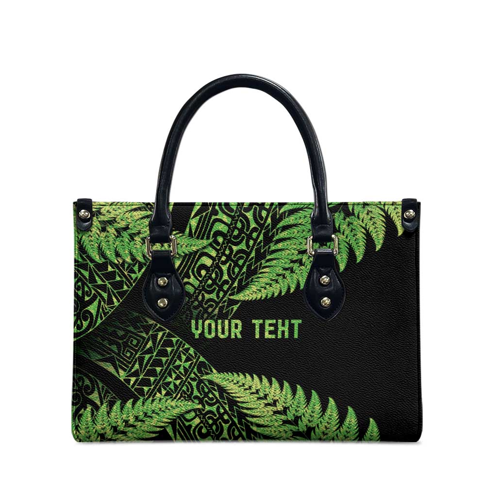 New Zealand Rugby Pacific Personalised Leather Bag All Lime Maori Pasifika Fern Pattern - Polynesian Pride