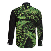 New Zealand Rugby Pacific Personalised Long Sleeve Button Shirt All Lime Maori Pasifika Fern Pattern