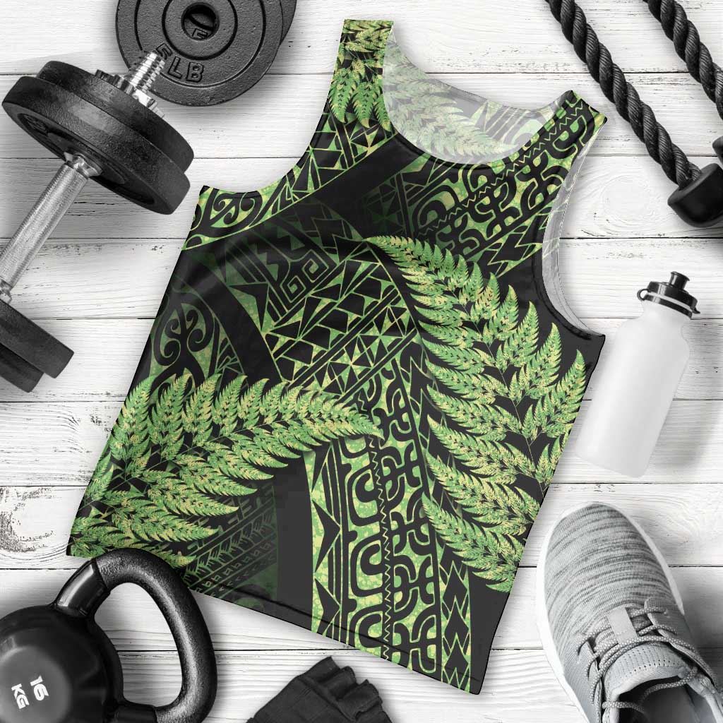 New Zealand Rugby Pacific Personalised Men Tank Top All Lime Maori Pasifika Fern Pattern