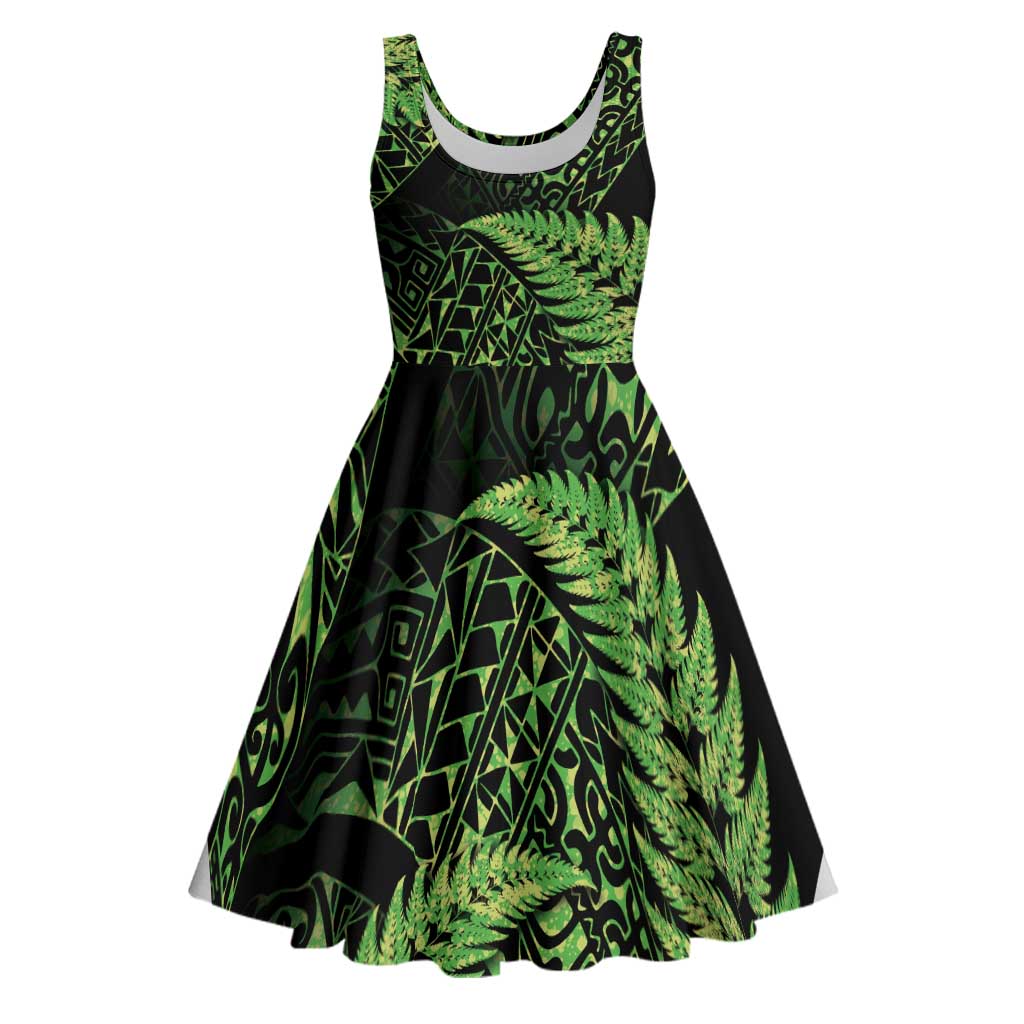 New Zealand Rugby Pacific Personalised Midi Dress All Lime Maori Pasifika Fern Pattern - Polynesian Pride