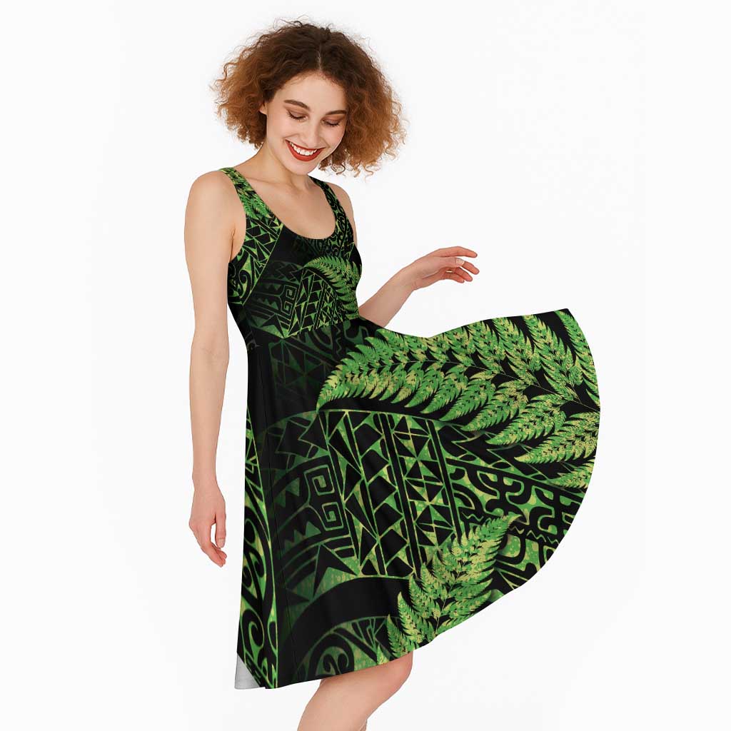 New Zealand Rugby Pacific Personalised Midi Dress All Lime Maori Pasifika Fern Pattern - Polynesian Pride