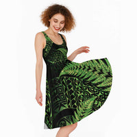 New Zealand Rugby Pacific Personalised Midi Dress All Lime Maori Pasifika Fern Pattern - Polynesian Pride