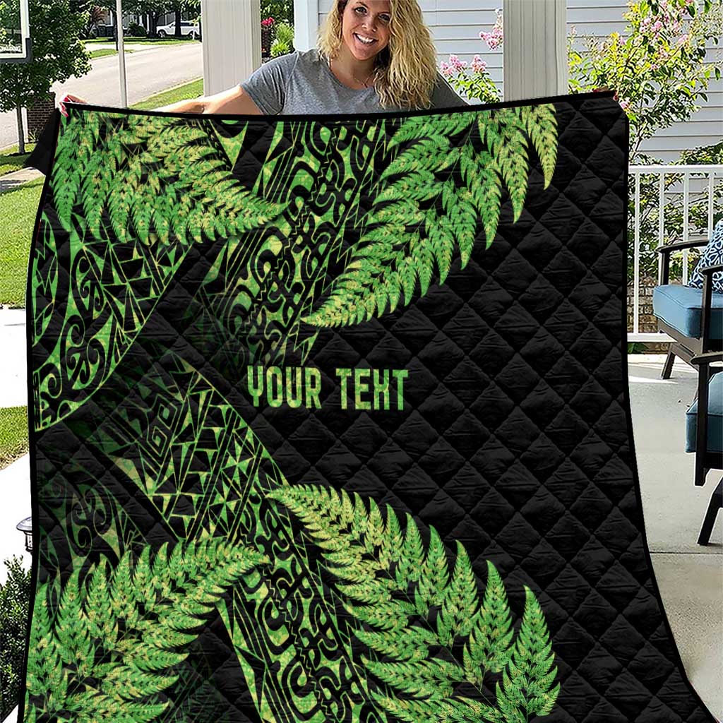 New Zealand Rugby Pacific Personalised Quilt All Lime Maori Pasifika Fern Pattern