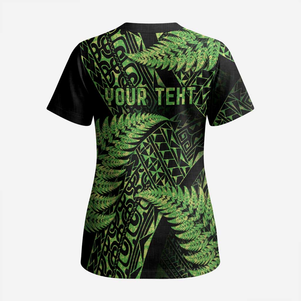 New Zealand Rugby Pacific Personalised Scrub Top All Lime Maori Pasifika Fern Pattern - Polynesian Pride