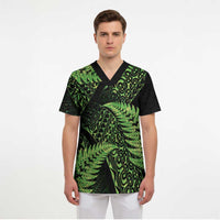 New Zealand Rugby Pacific Personalised Scrub Top All Lime Maori Pasifika Fern Pattern - Polynesian Pride