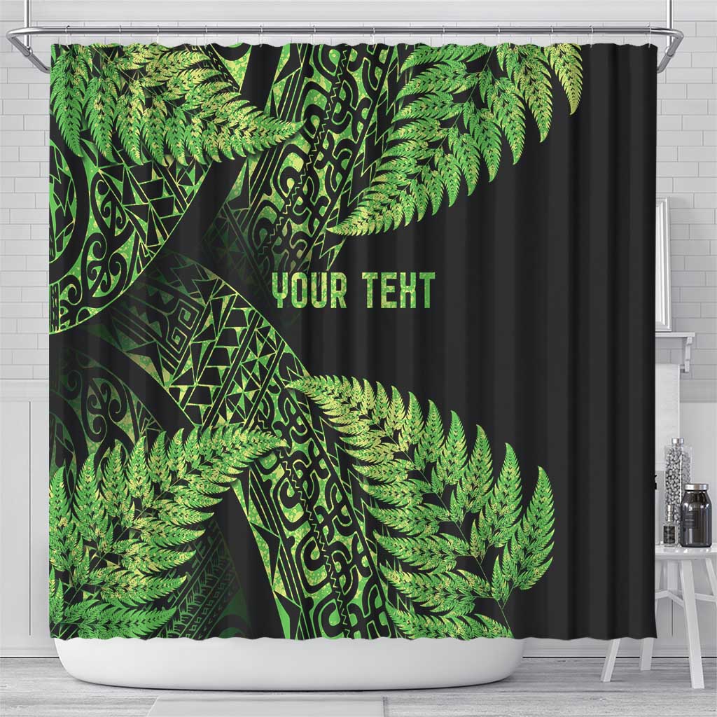 New Zealand Rugby Pacific Personalised Shower Curtain All Lime Maori Pasifika Fern Pattern