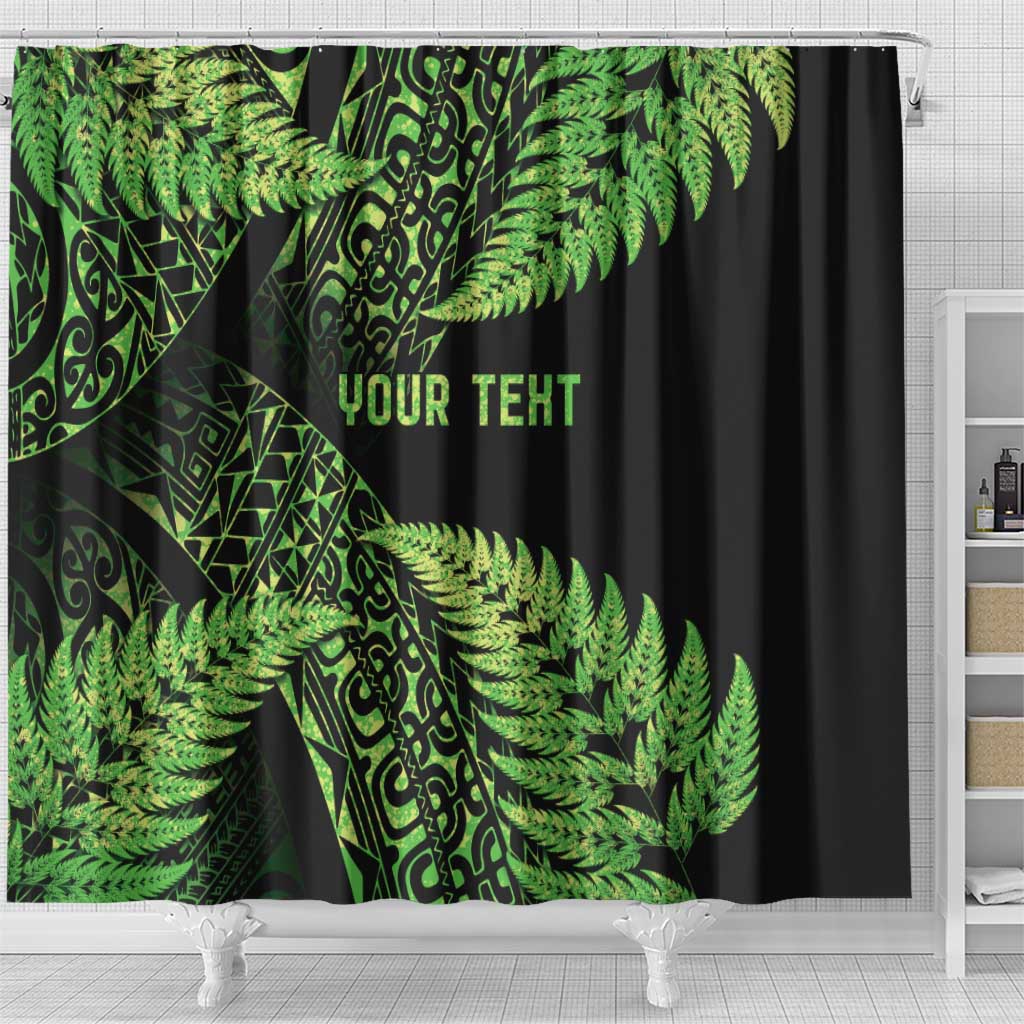 New Zealand Rugby Pacific Personalised Shower Curtain All Lime Maori Pasifika Fern Pattern
