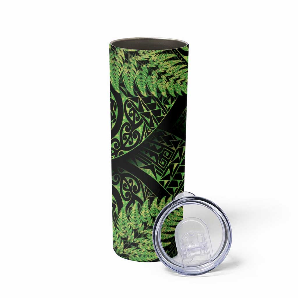 New Zealand Rugby Pacific Personalised Skinny Tumbler All Lime Maori Pasifika Fern Pattern